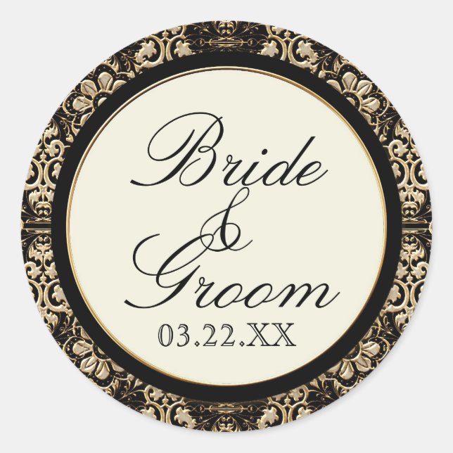 Gold Look, Lace Baroque Art Nouveau Deco 20s Style Classic Round Sticker (Front)