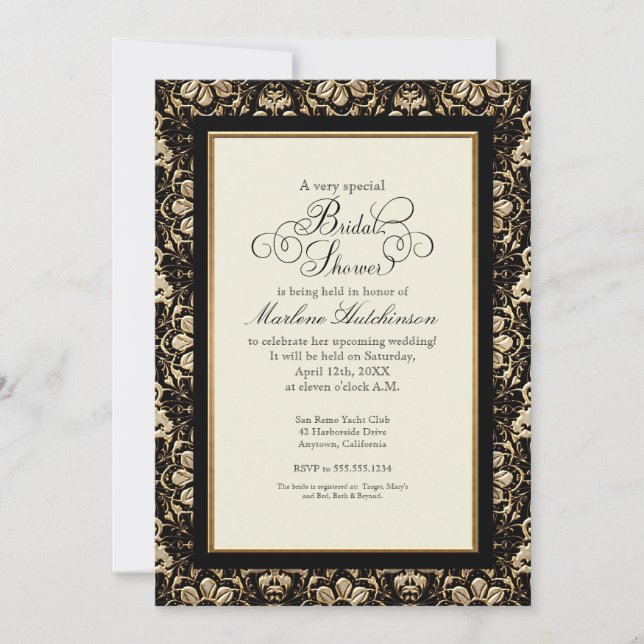 Gold Look, Lace Baroque Art Nouveau Deco 20s Style Invitation (Front)
