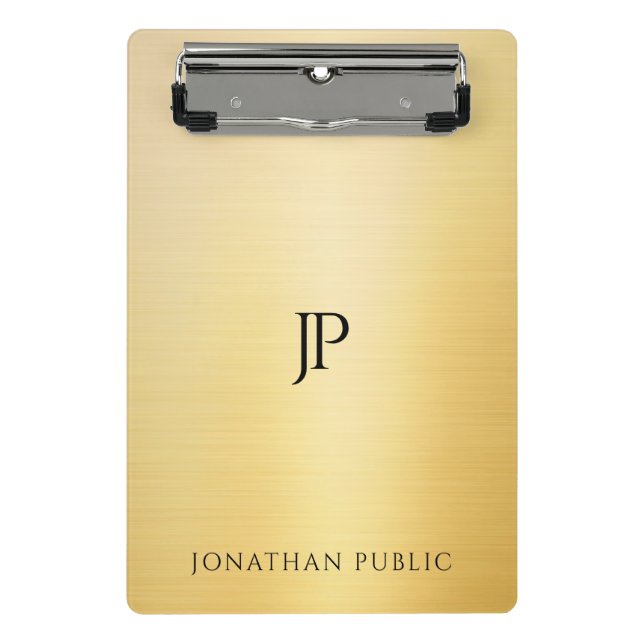 Gold Look Modern Elegant Monogram Minimalistic Mini Clipboard (Front)