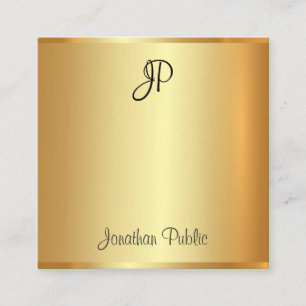 Gold Look Modern Handwritten Monogrammed Script Square Business Card