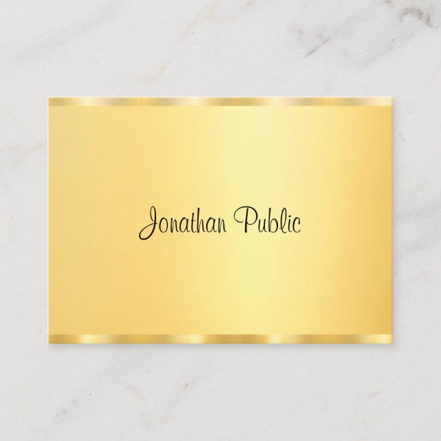 Gold Look Modern Handwritten Script Template Business Card (Front)