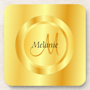 Gold Look Modern Monogram Elegant Template Trendy Coaster