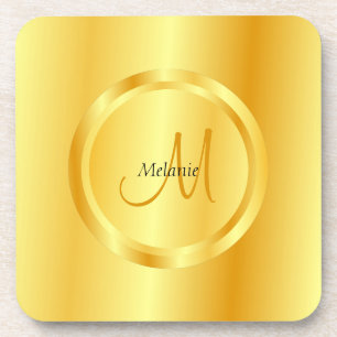 Gold Look Modern Monogrammed Elegant Template Coaster