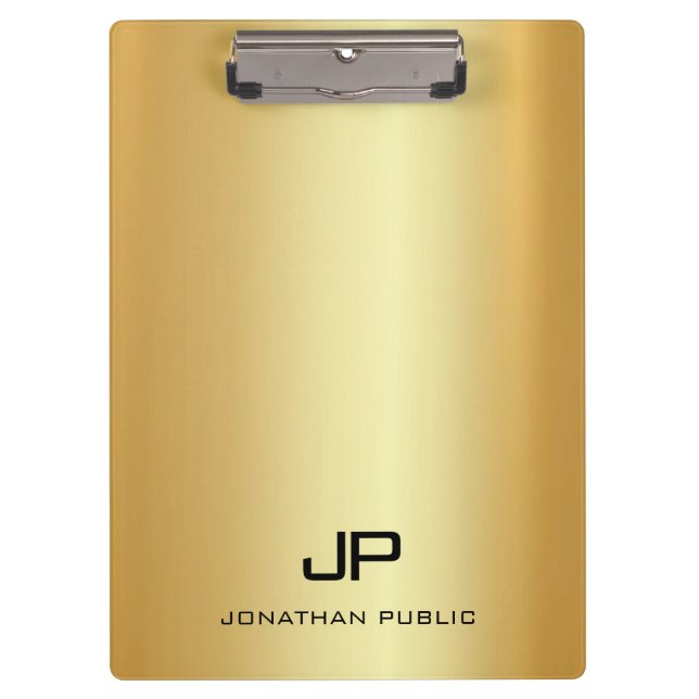 Gold Look Modern Monogrammed Template Elegant Clipboard (Front)