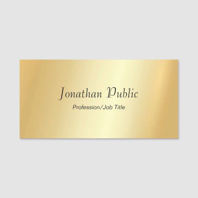 Gold Look Modern Script Glamourous Personalised Name Tag (Front)