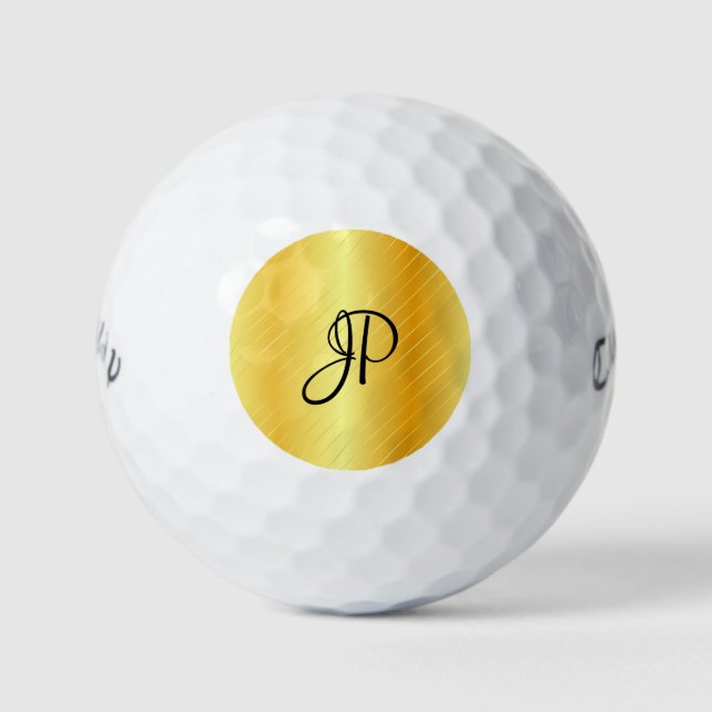 Gold Look Monogram Elegant Name Template Golf Balls (Front)