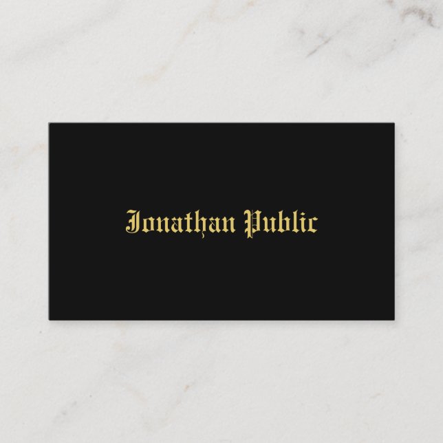 Gold Look Old Style Font Elegant Black Business Card (Front)