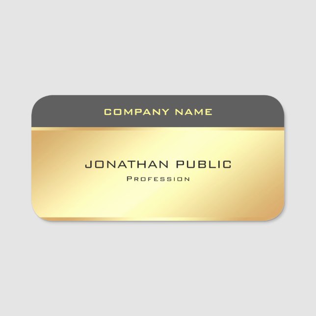 Gold Look Template Modern Trendy Glamourous Name Tag (Front)