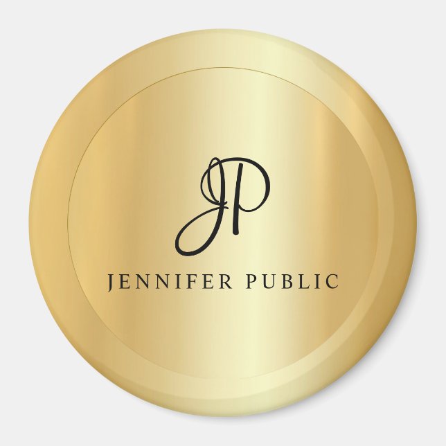 Gold Look Trendy Template Monogram Modern Large Magnet (Front)