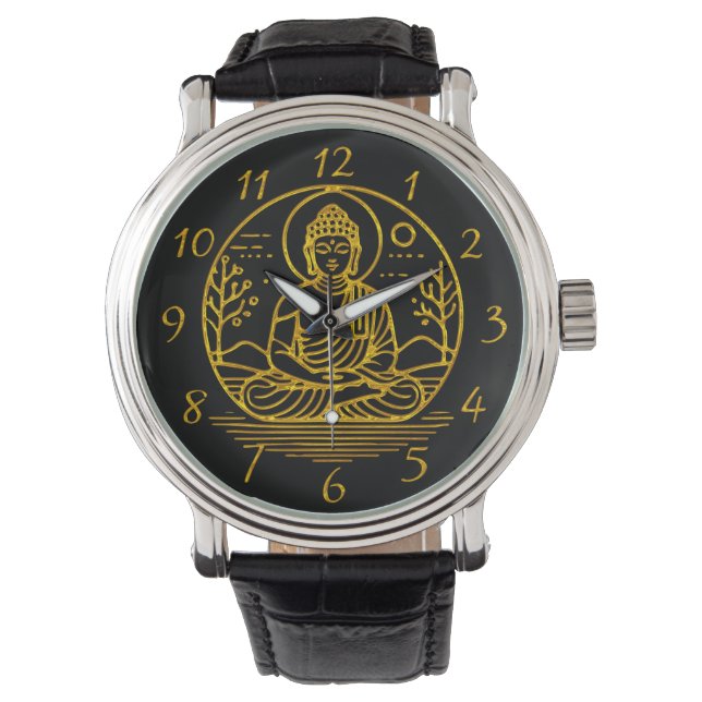 Gold Looking Buddha Seated in Serene Meditation Watch (Front)
