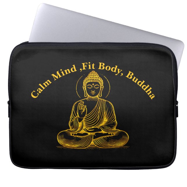 Gold Looking Buddha Statue Radiating Tranquillity Laptop Sleeve (Front)