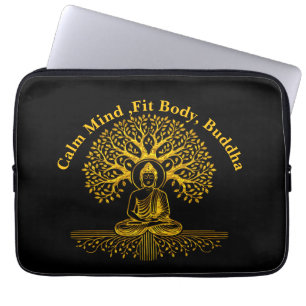 Gold Looking Buddha Surrounded by Intricate Leaves Laptop Sleeve