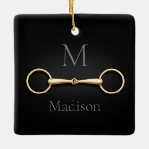 Gold Loose Ring Snaffle Bit Monogrammed Equestrian Ceramic Ornament