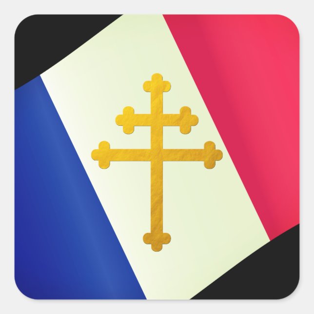 Gold Lorraine Cross & French Flag / France Square Sticker (Front)