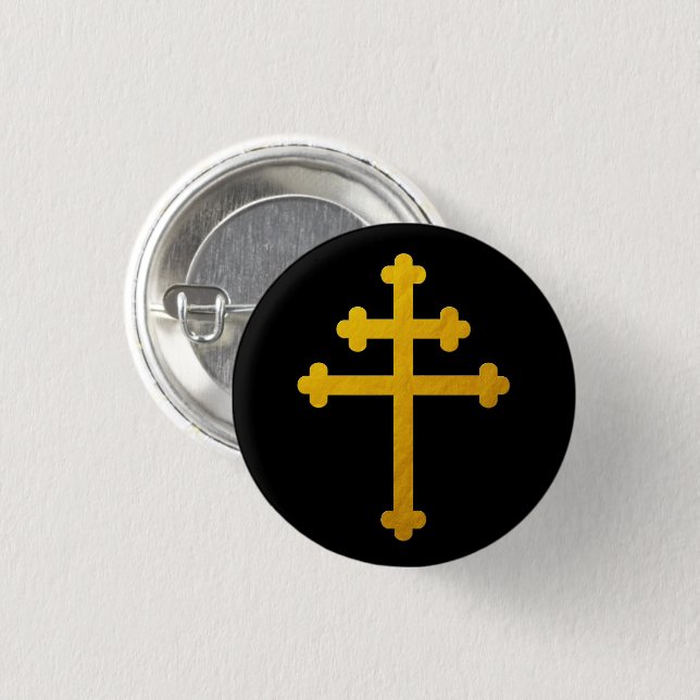 Gold Lorraine Cross on Black / fashion 3 Cm Round Badge (Front & Back)