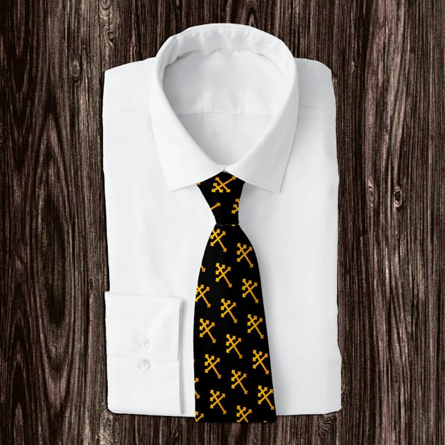 Gold Lorraine Cross on Black / funeral Neck Tie (Creator Uploaded)