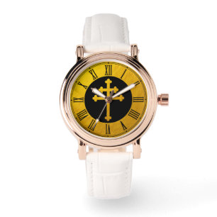 Gold Lorraine Cross on Black / golden Christian Watch