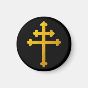 Gold Lorraine Cross on Black Magnet