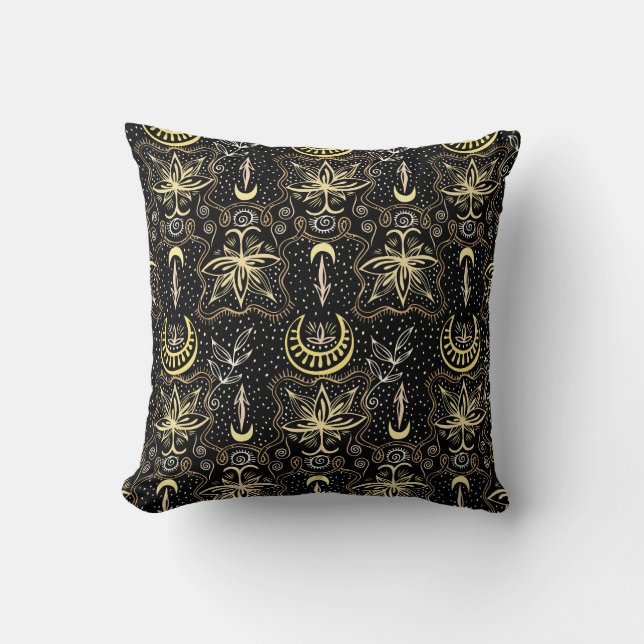 Gold Lotus: Crescent Vintage Elegance. Cushion (Front)