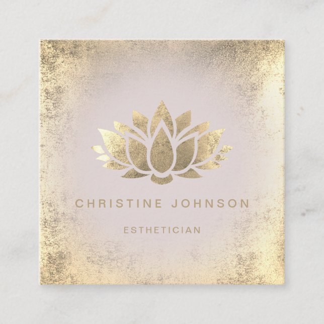 gold lotus design square business card (Front)