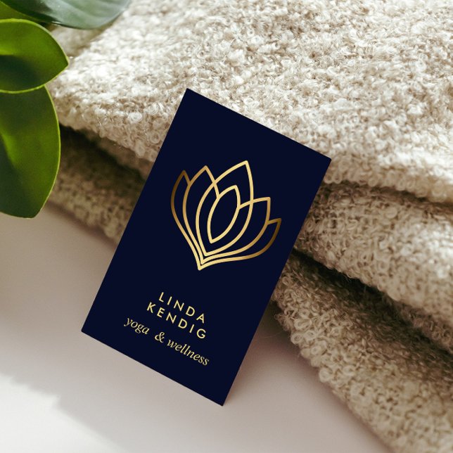 Gold Lotus flower | Blue | wellness  massage yoga Business Card (Creator Uploaded)