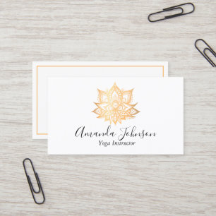 Gold Lotus Flower Boho Yoga Teacher Holistic Business Card