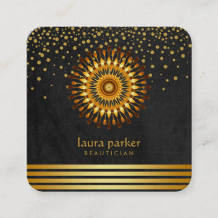 Gold Lotus Flower Confetti Yoga Meditation Spa Square Business Card
