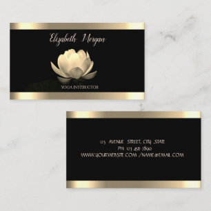 Gold Lotus Flower Gold Stripe Black Yoga Business Card