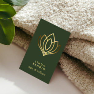 Gold Lotus flower   Green   wellness  massage yoga Business Card