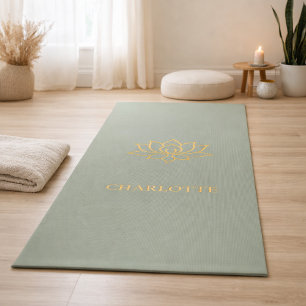 Gold lotus flower name sage green yoga mat