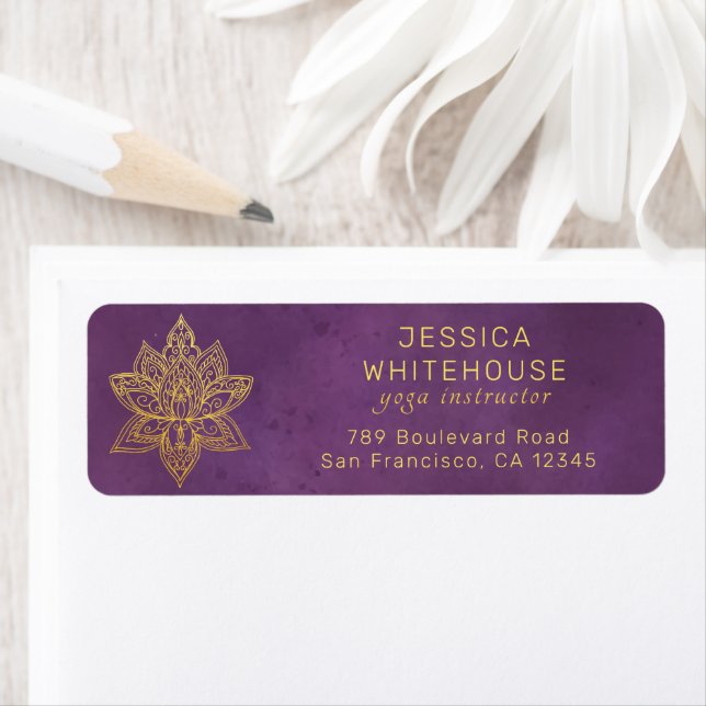 Gold Lotus Flower Purple Violet Return Address     Label (Insitu)