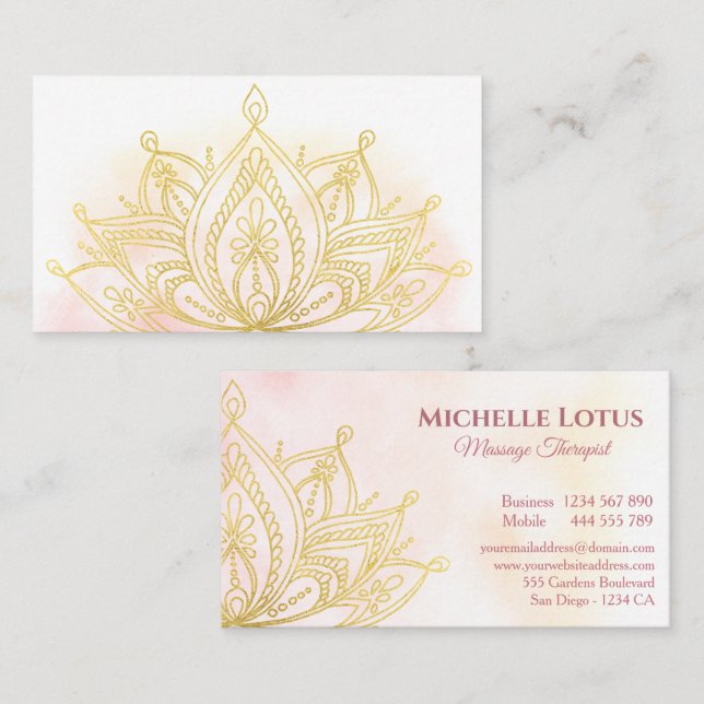 Gold Lotus Flower Rose Elegant Business Card (Front/Back)