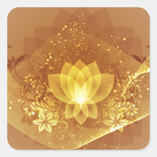 Gold Lotus Flower Square Sticker