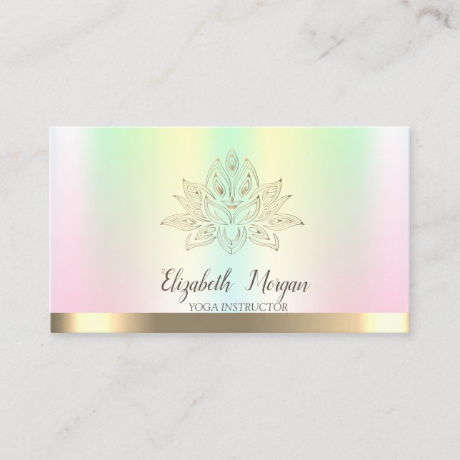 Gold Lotus Iridescent  Yoga Instructor  Business Card (Front)