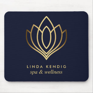 Gold lotus logo Blue Personalised add your name Mouse Pad