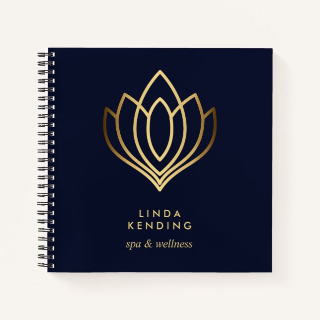 Gold Lotus Logo | Blue | Personalised Monogram Notebook (Front)