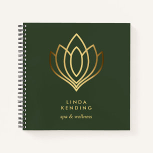 Gold Lotus Logo   Green  Personalised Monogram Notebook