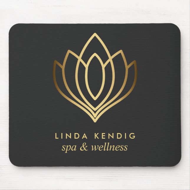 Gold lotus logo Grey | Personalised add your name Mouse Pad (Front)