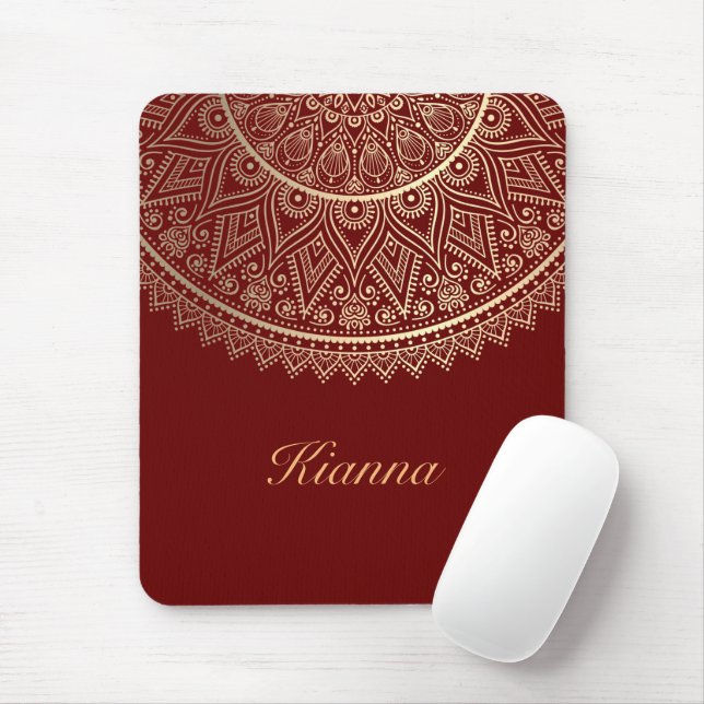 Gold Lotus Mandala on Red Personalised   Mouse Pad (With Mouse)