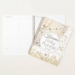 Gold Lotus Mandala with Gold Stars Daily Planner