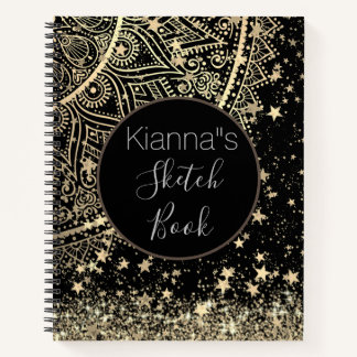 Gold Lotus Mandala with Gold Stars Sketch Book