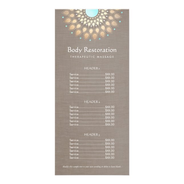 Gold Lotus Massage Therapist Price List Rack Card (Front)