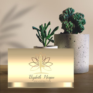 Gold Lotus Women Silhouette Yoga Instructor Business Card