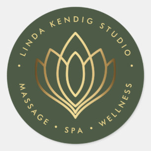 Gold lotus yoga Green wellness massage spa Classic Round Sticker