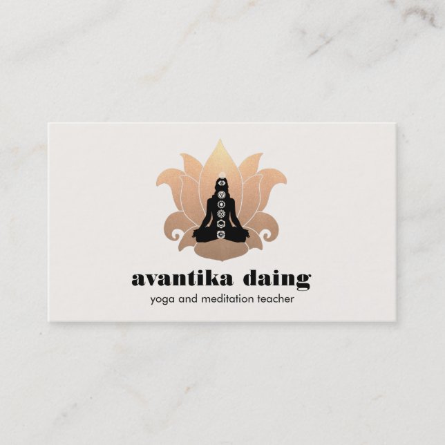 Gold Lotus Yoga Meditation Pose Chakra Business Card (Front)