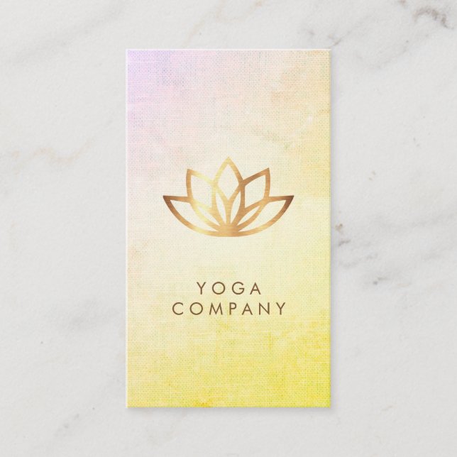 Gold Lotus Yoga Vintage Vertical Business Card (Front)