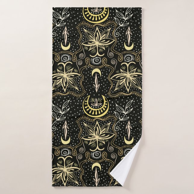 Gold lotuses seamless crescent pattern. Golden col Bath Towel (Bath Towel)