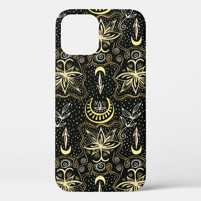 Gold lotuses seamless crescent pattern. Golden col Case-Mate iPhone Case (Back)