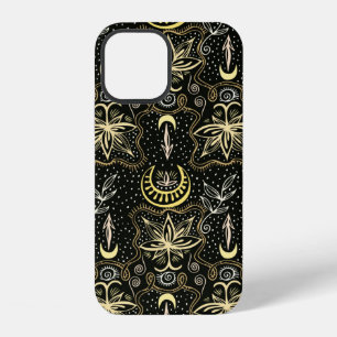 Gold lotuses seamless crescent pattern. Golden col iPhone 12 Case