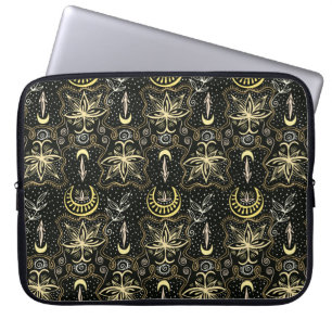 Gold lotuses seamless crescent pattern. Golden col Laptop Sleeve